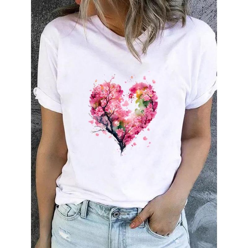 Cute Floral Print T-shirt Ladies Fashion Short-sleeved Clothing Casual Loose Top