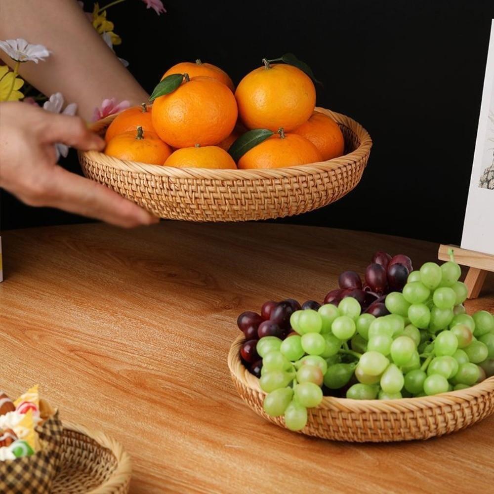 Multipurpose Rattan Storage Tray Round Wicker Basket Handwoven Storage Basket  Snack Presentation