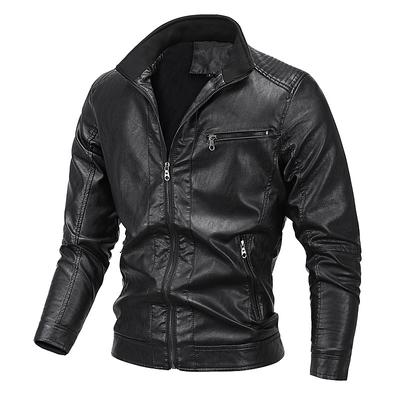 Men's Leather Jacket New Men's PU Leather Jacket Men's European and American Motorcycle Jacket Plus Velvet Leather Jacket Men's Trend