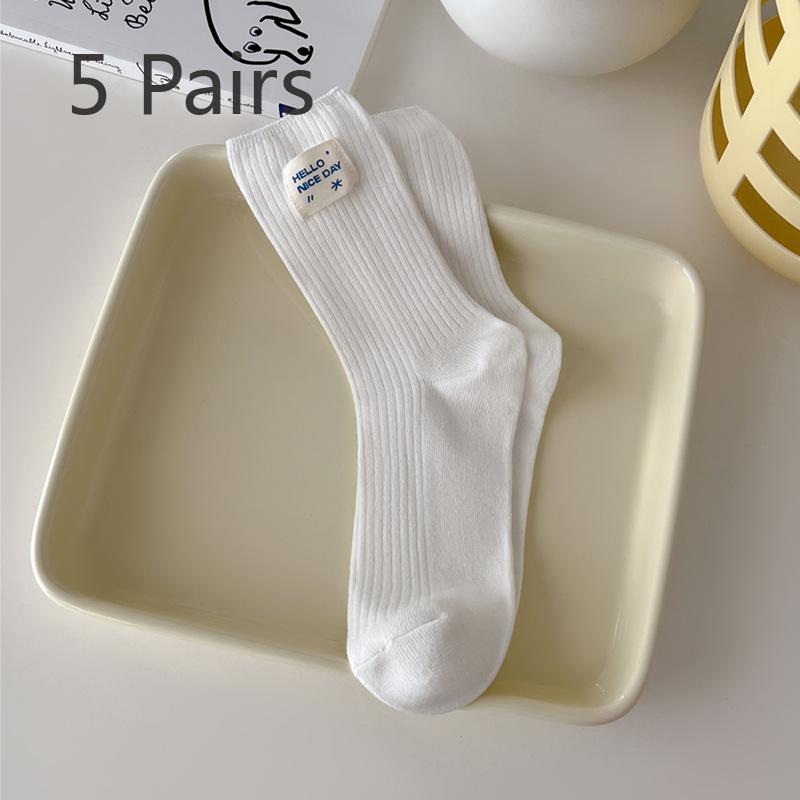 5 Pairs of Female Spring and Autumn Fashion New Vertical Thin Tube Stack Socks