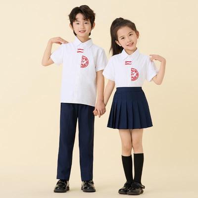 Children's Summer College-Style Short-Sleeved Performance Set for Kindergarten & Primary School - Red Song Recital Uniform