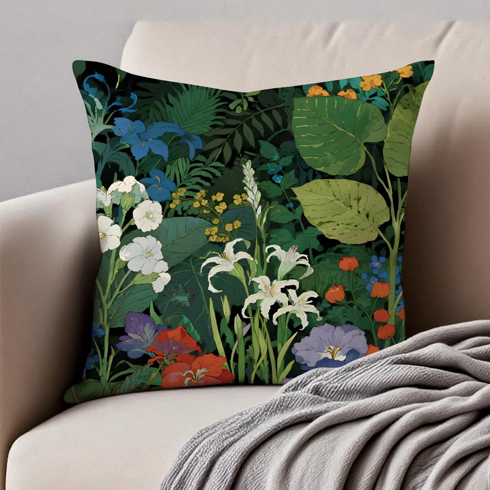 Floral illustration Cushion Cover Pillowcase Antidustmite Invisible Zipper Short Plush Sofa Cushion
