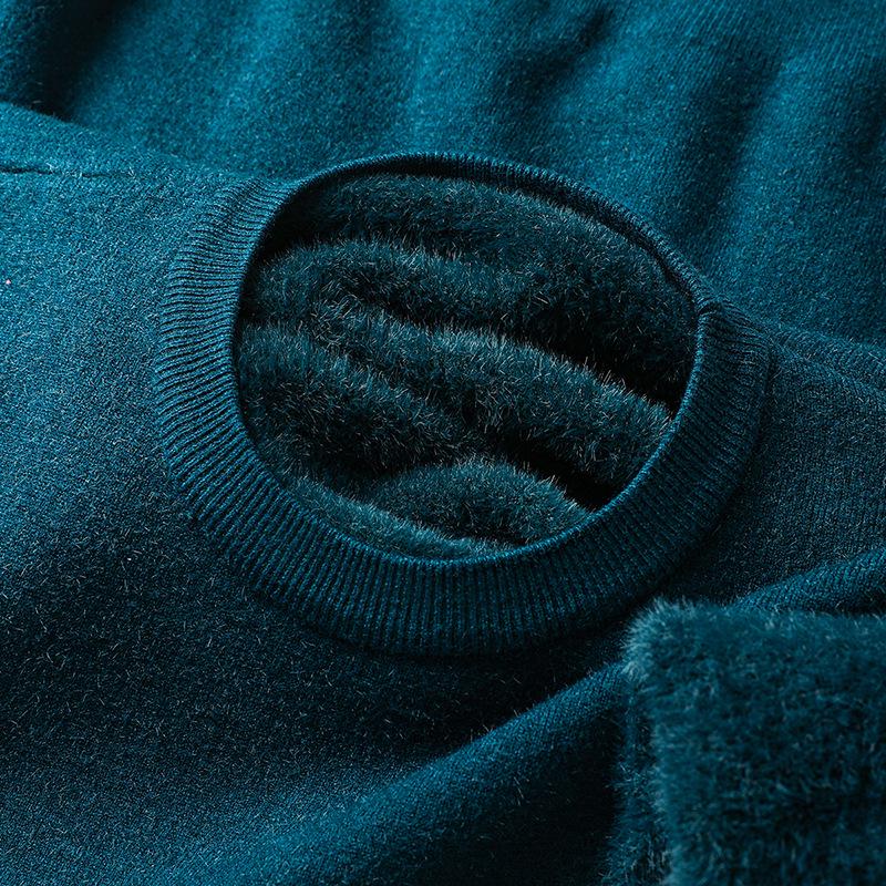 

Men s Winter Round Neck Velvet Knit Sweater - Solid Color, Long Sleeve, Casual Versatile Base Layer XXL синій
