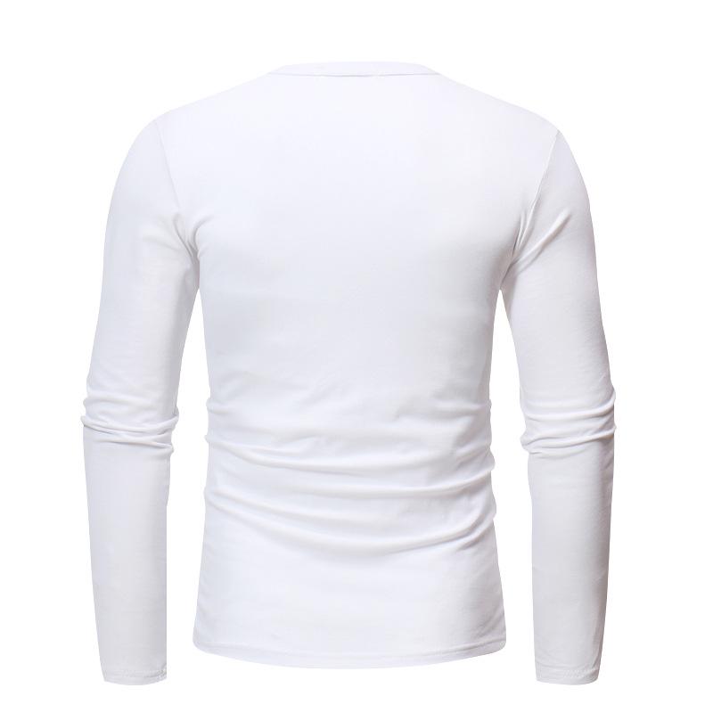 2026 European Men's Solid Color Round Neck Henley T-Shirt Long Sleeve Casual Sports Base Layer