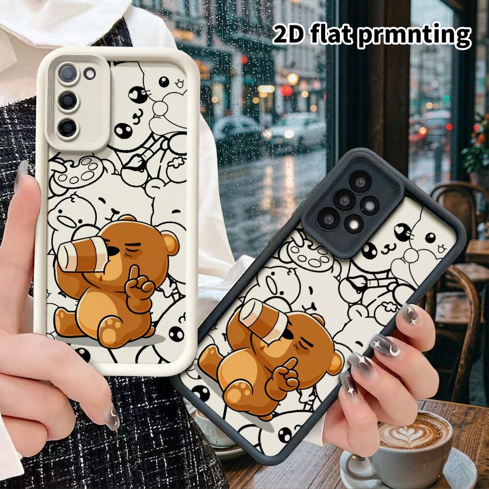 Phone Case: 2D flat, fits Samsung Galaxy A34 A35 M05 M06 S20 S22 S21 FE Plus 5G; a little brown bear drinking, perfect Christmas and Halloween holiday