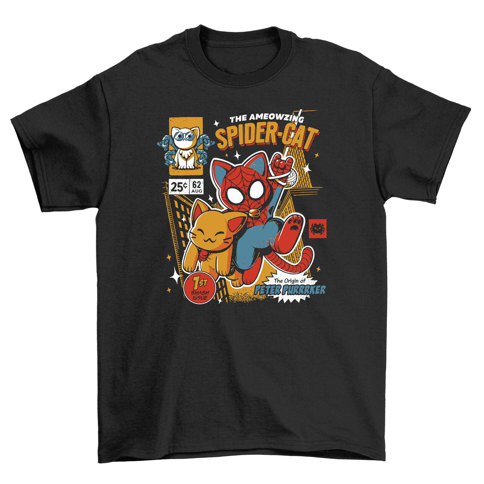 Spider Cat Hilarious T-Shirt Mens Womens Tees Top - Purrfect for Cat Lovers! Unleash the Arachnid Meo L