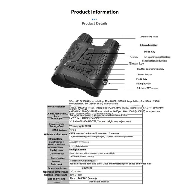 2025 New Usb Infrared Night Vision Telescope High-Definition Night Vision Outdoor Night Vision Binoculars Camera