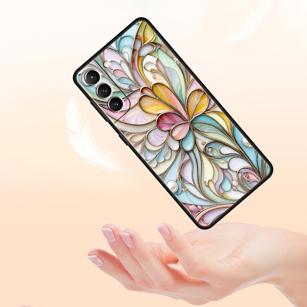 Fashion Flower Pattern Phone Case For Samsung Galaxy S26 Ultra S25 Plus S24 FE S23 S22 5G S21 S20 Cover Black Soft