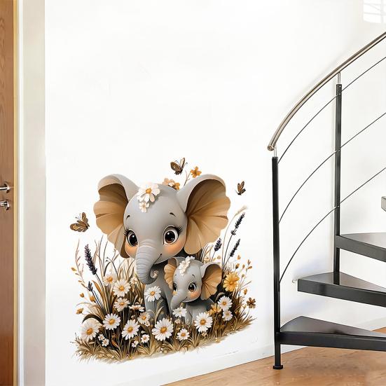 Cartoon Wall Stickers Cute Animals Wall Decal Elephant Bear Cat PVC Mural Art for Baby Nursery Kids Bedroom Playroom Classroom Wall
