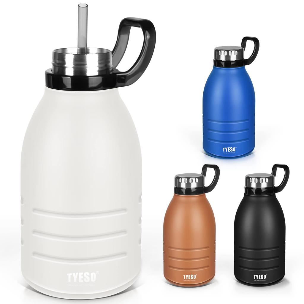 TYESO Stainless Steel Water Sports Direct Easy To with Large with Carry Handle 1.9L Bottle, Bottle, Drinking, Insulated, Clean, Straw, Capacity,