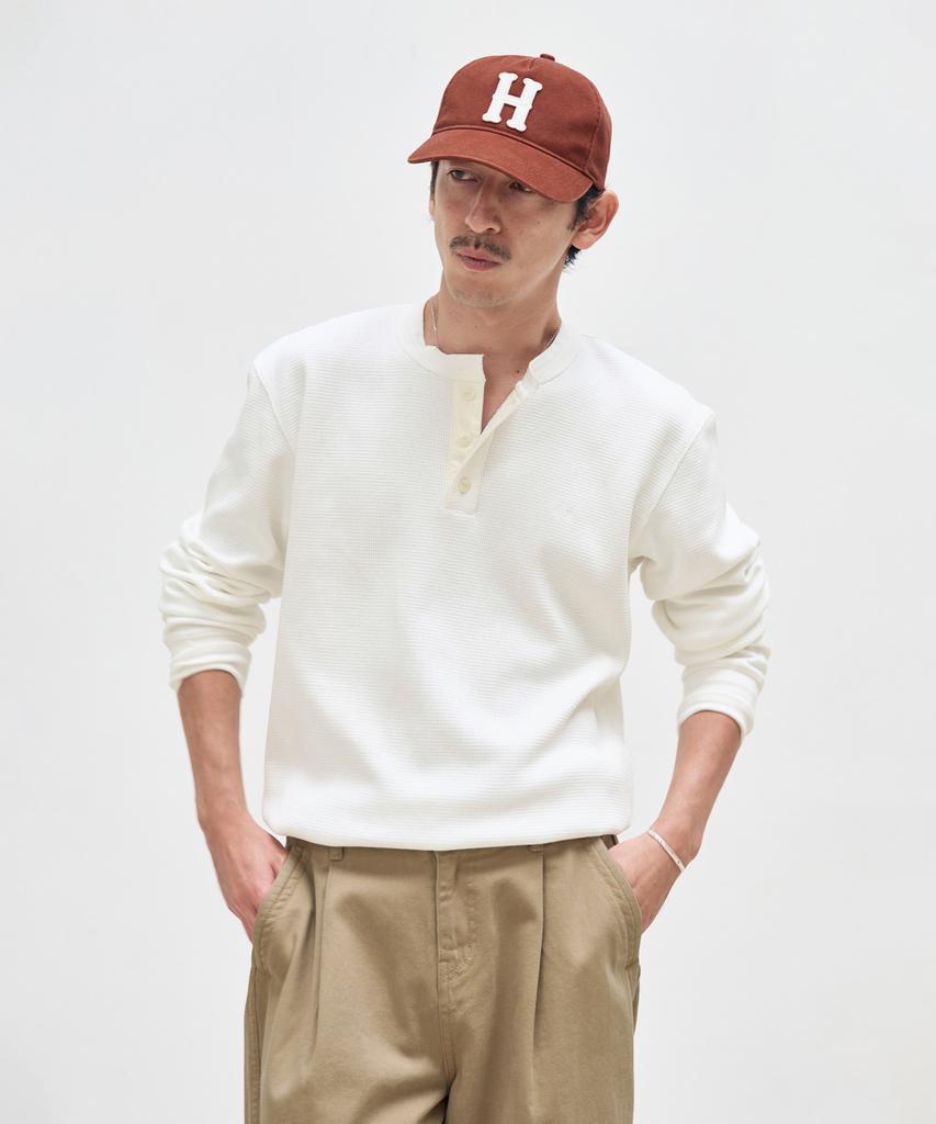 HEBIWEDEO Washable Waffle Henley Neck