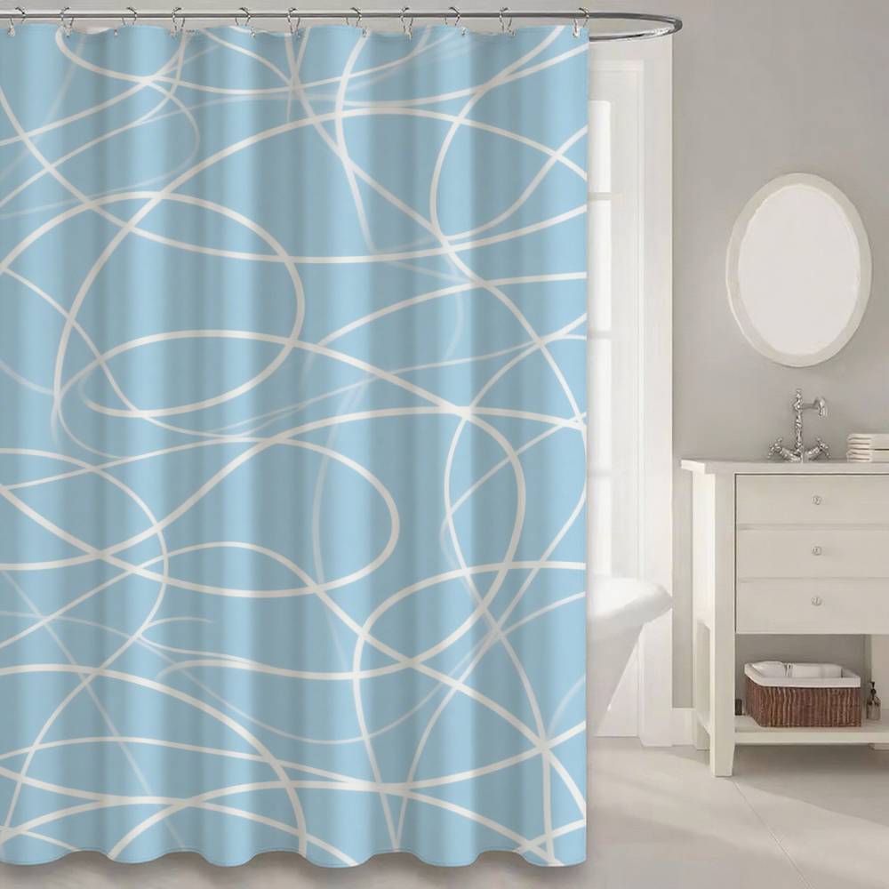 Soft Curvy Line Geometric Minimalist Patterns Shower Curtain, Bathroom Decorative Shower Curtain, Waterproof Curtain With Hooks
