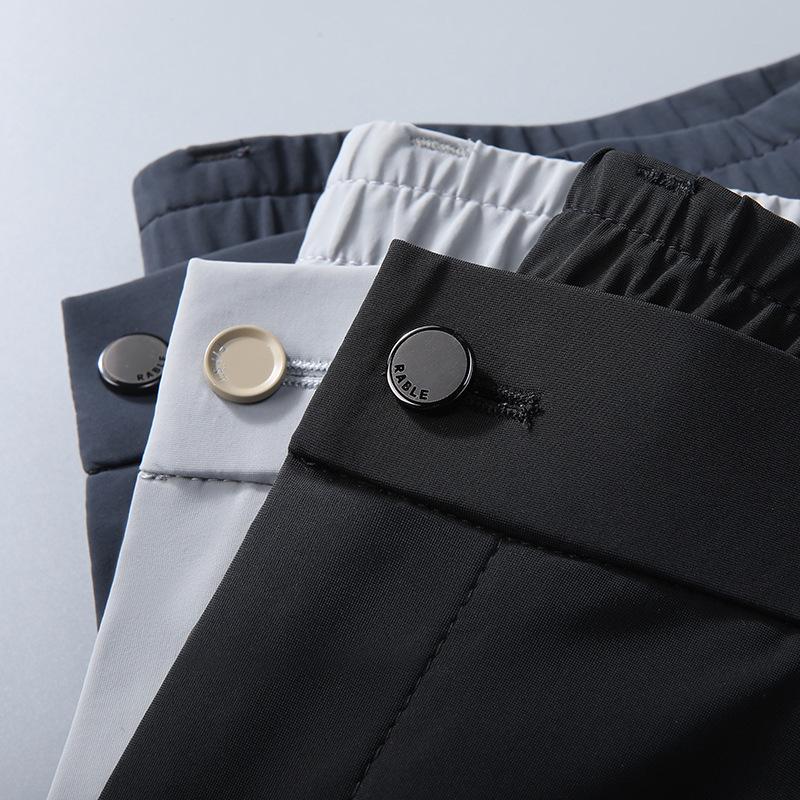 Men's High-End Quick-Drying Ice Silk Elastic Waist Straight-Leg Casual Business Pants