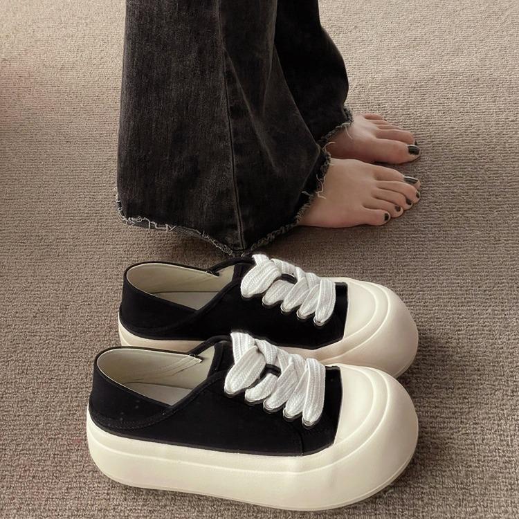 Ugly Cute Big Head Bread Shoes Women's Chic Shoes Versatile 2025 Spring New Two-wear Canvas Shoes Platform White Shoes
