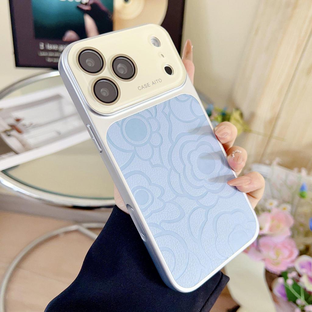 Camellia Leather Textured Drop-Proof Case for iPhone 17 Pro Max, 16, 15, 14