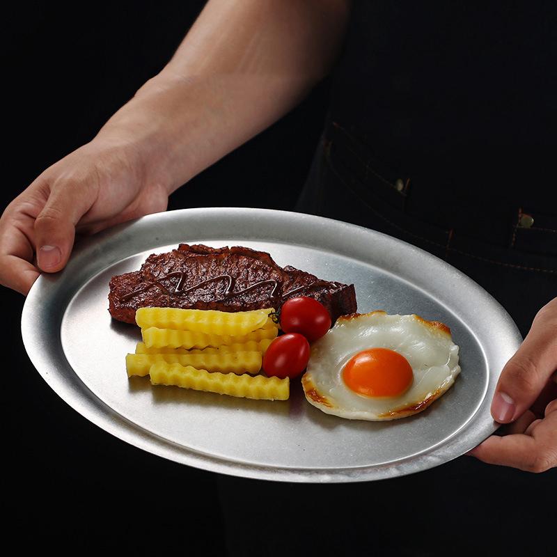 Multi-Size Stainless Steel Dinner Tray Lunch Container Snack Dish Dumpling Plate Appetizer Serving Fries Platter Kitchen Gadgets