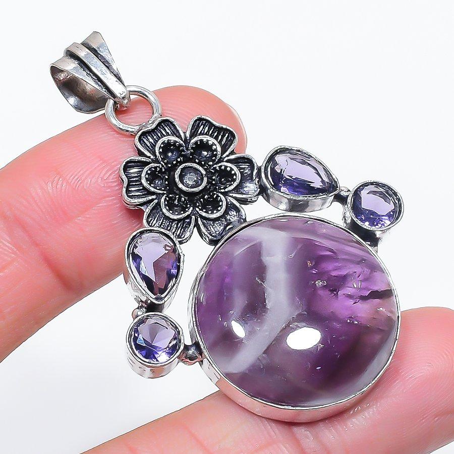 

Natural Chevron Amethyst, Amethyst 925 Sterling Silver Pendant 2.21 N5C98