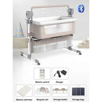 Culla elettrica multifunzionale per neonato, lettino-dondolo 3 in 1, da viaggio, con lettino da fianco traspirante, di buona qualità, colore kaki