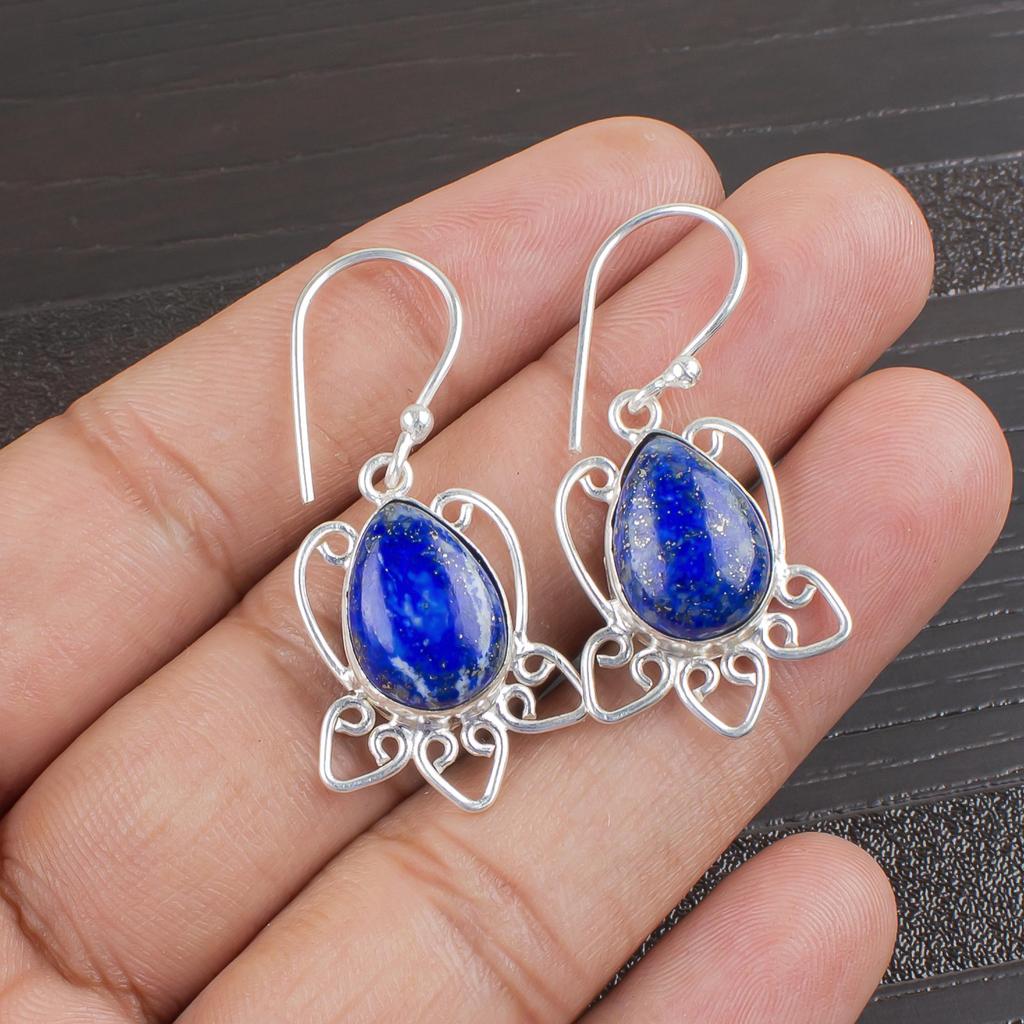 Lapis Lazuli Earrings Handmade Gemstone Jewelry, 925 Solid Sterling Silver Earrings, Unique Design Jewelry Earrings
