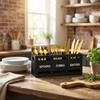 3 Compartments Cutlery Holder Wooden Storage Rack Portable Kitchen Utensil Holder  Table Countertop