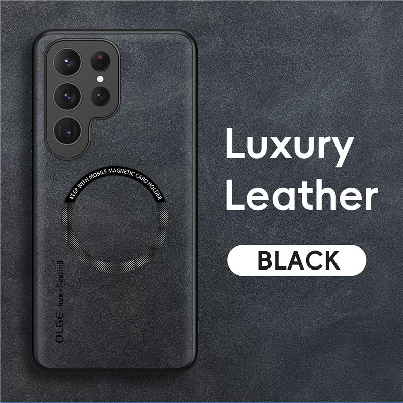 

For Magsefa Wireless Charger Phone Case For Samsung S26 Ultra S24 Plus S23 S22 S21 S20 S25 Edge S25 Ultra Leather Magnetic Cover S20