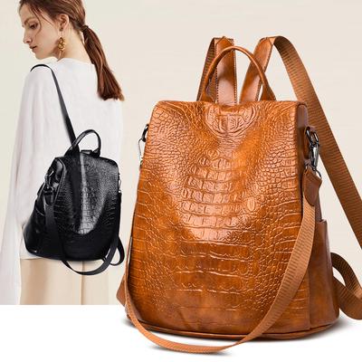 Dámská taška s krokodýlím potiskem nový trendy módní batoh, ležérní všestranný školní batoh