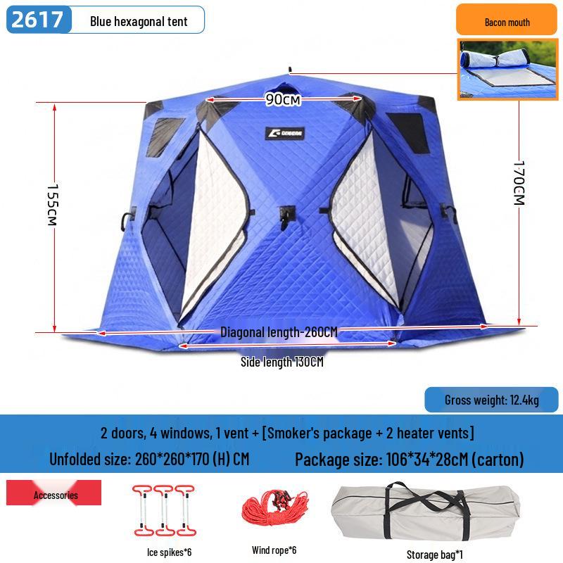 Hexagonal Cotton Ice Fishing Tent - Thickened, No Assembly Needed