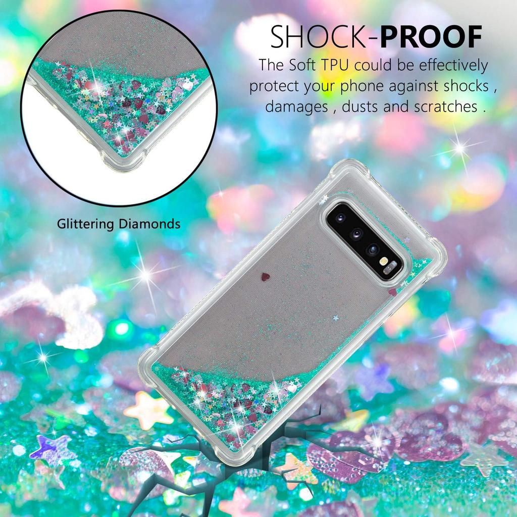 Compatible with Galaxy S10 Case, Bling Glitter Clear Case Floating Quicksand Shockproof Protective Sparkle Silicone Soft TPU Case for Samsung Galaxy