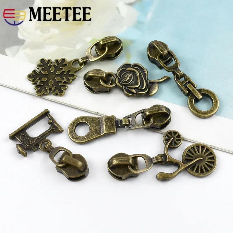 Meetee 5-20 Szt. 5# Suwak do Zamka Błyskawicznego na Zamki Nylonowe Stop Cynku Główka Zamka Dekoracja Brązowy Ciągnik Zamka Błyskawicznego Akcesoria do Szycia Kurtki Płaszcza