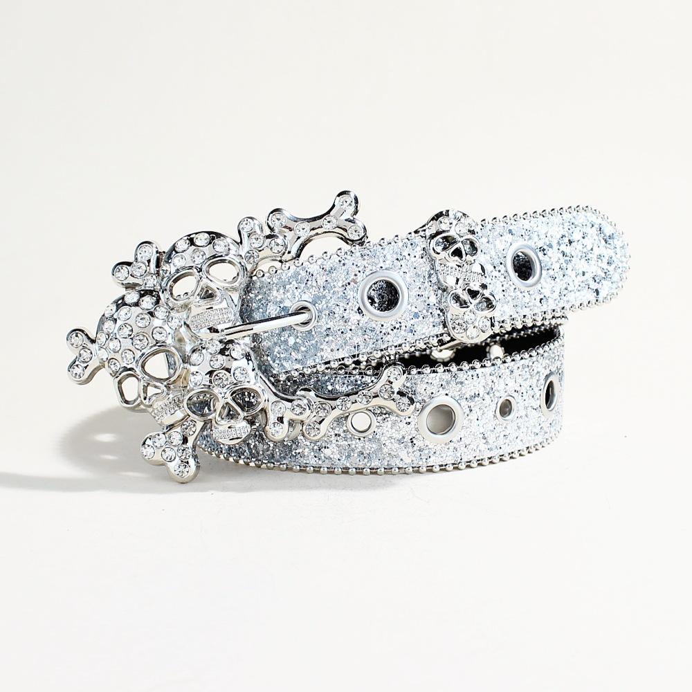 

Punk Rock Feng Shui Diamond Skull Sequin Belt, Personalized Hip Hop Belt 107cm long