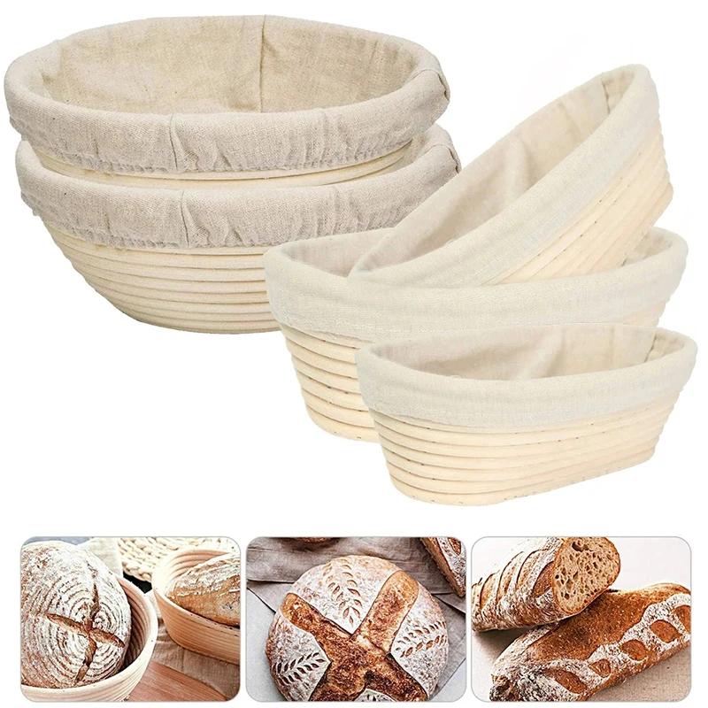 Bread Proofing Basket Round Oval Long Banneton Rattan Bread Dough Proofing Proving Rattan Basket with Linen Liner Cloth