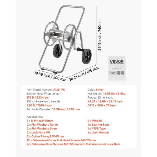 VEVOR Hose Reel Cart, Hold Up to 175 ft of 5/8’’ Hose (Hose Not Included), Garden Water Hose Carts Mobile Tools with Wheels