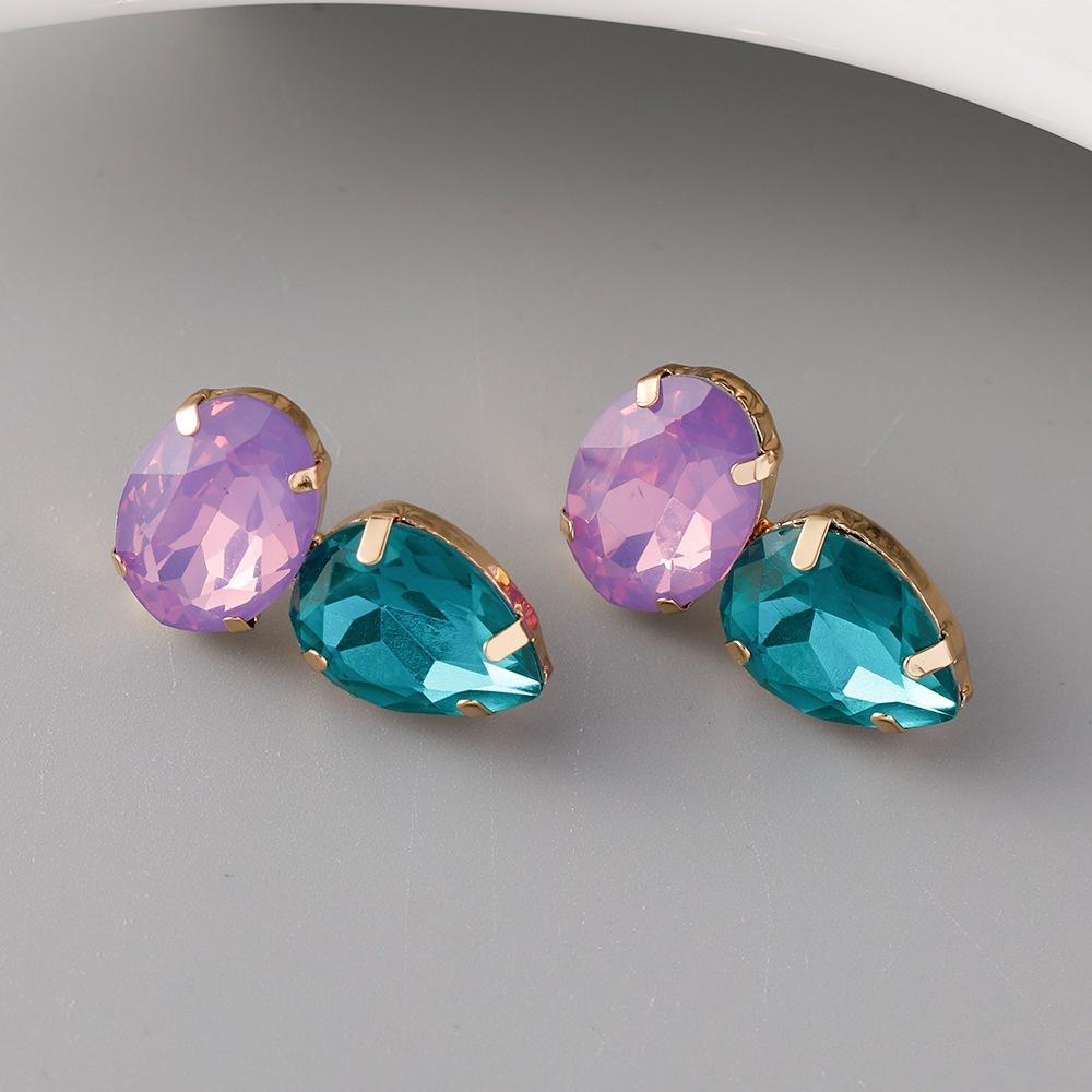 Pinkdudu Geometric Oval Gem Stud Earrings Colorful Trendy Temperament Alloy Rhinestone Earrings Jewelry for Women PD1653 темно-зеленого