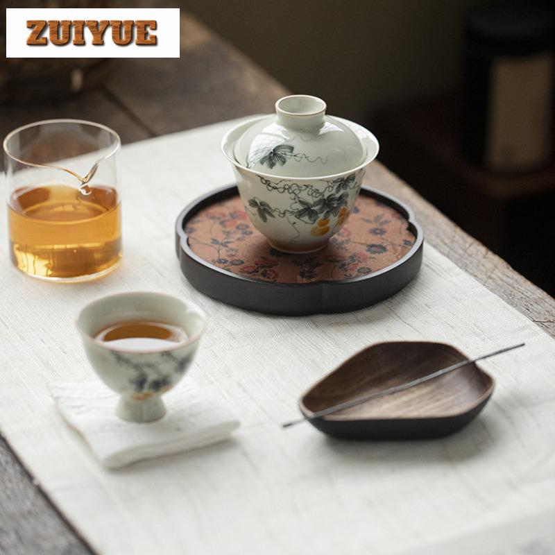 135ml Antique Green Hand-painted Gourd Gaiwan Ancient Tea Tureen Tea Bowl With Lid Kit Tea Brewing Cover Bowl Teaware Ornaments