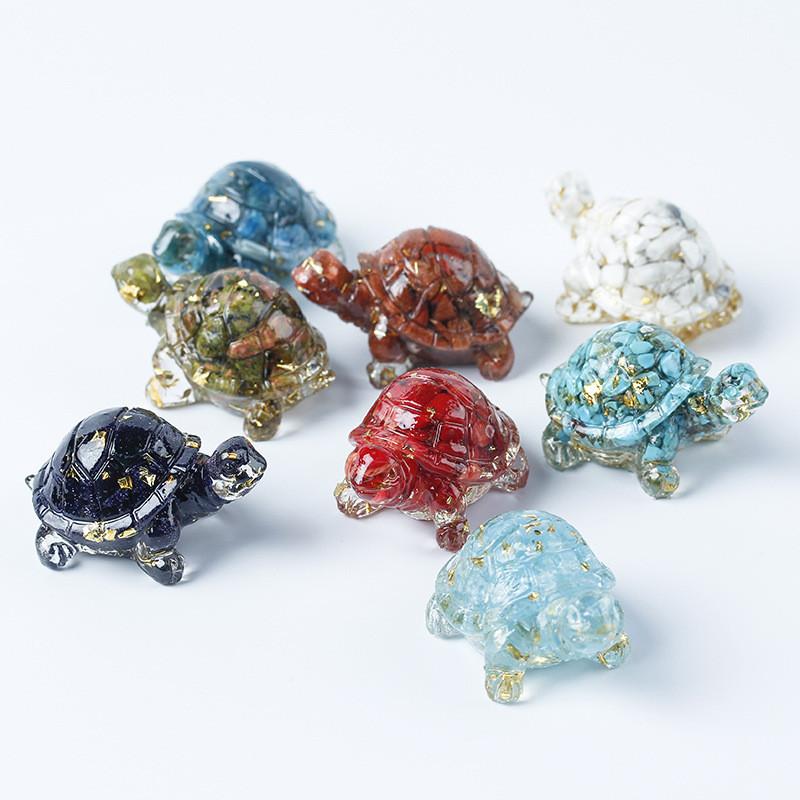 Resin Turtle Aquarium Decor With Natural Crystal Chips For Home Office And Gift