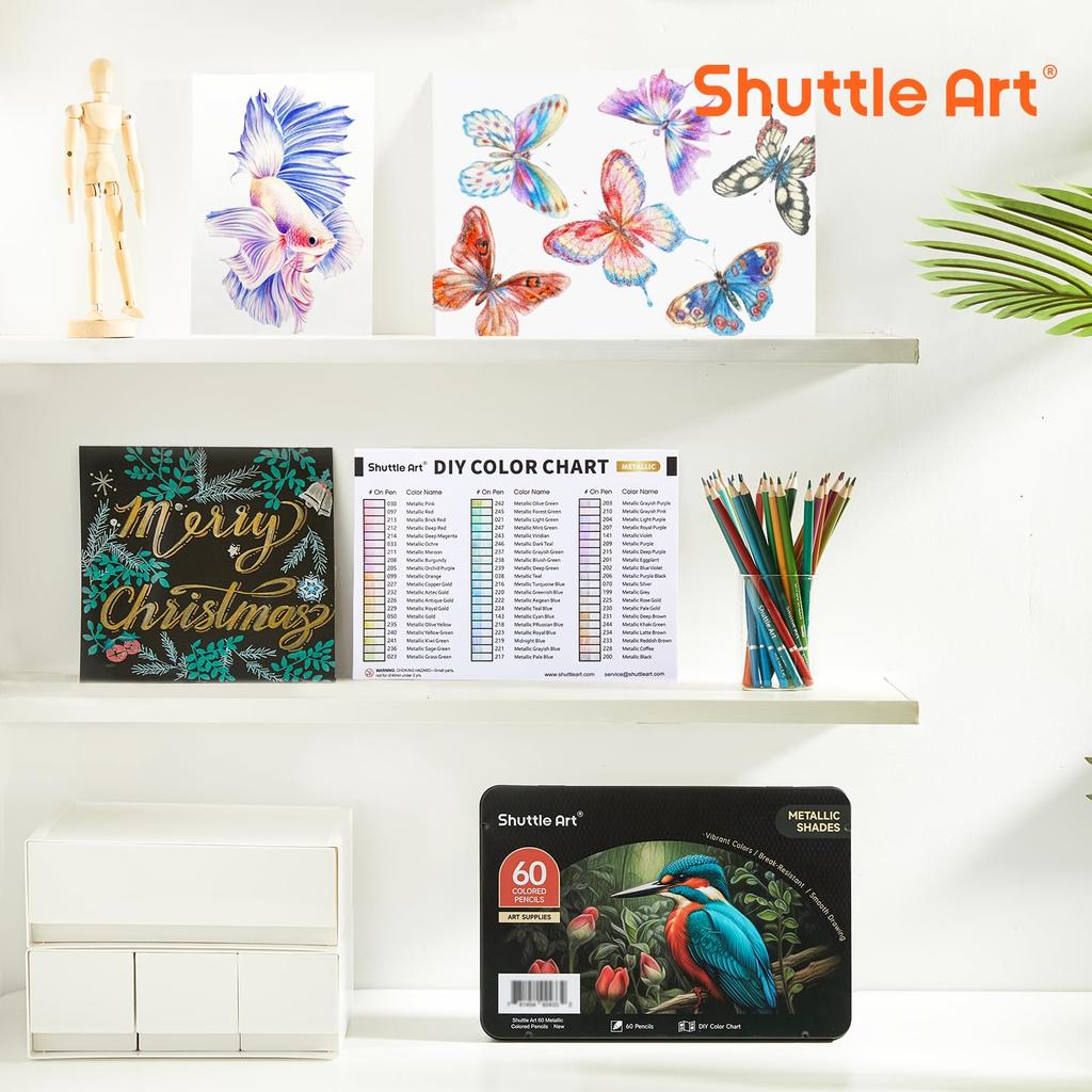 Shuttle Art Colored Glitter Pens for Adult Coloring Metallic Includes Tin Case and Color Chart for Easy Black Perfect for and Perfect Gift for