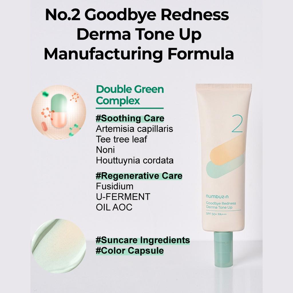 NUMBUZIN No.2 Tone Up Good Bye Rødhet Dermakrem SPF50+PA++++ /Serum: Protein Creamy Serum/Deep Clean Fresh Cream Cleanser
