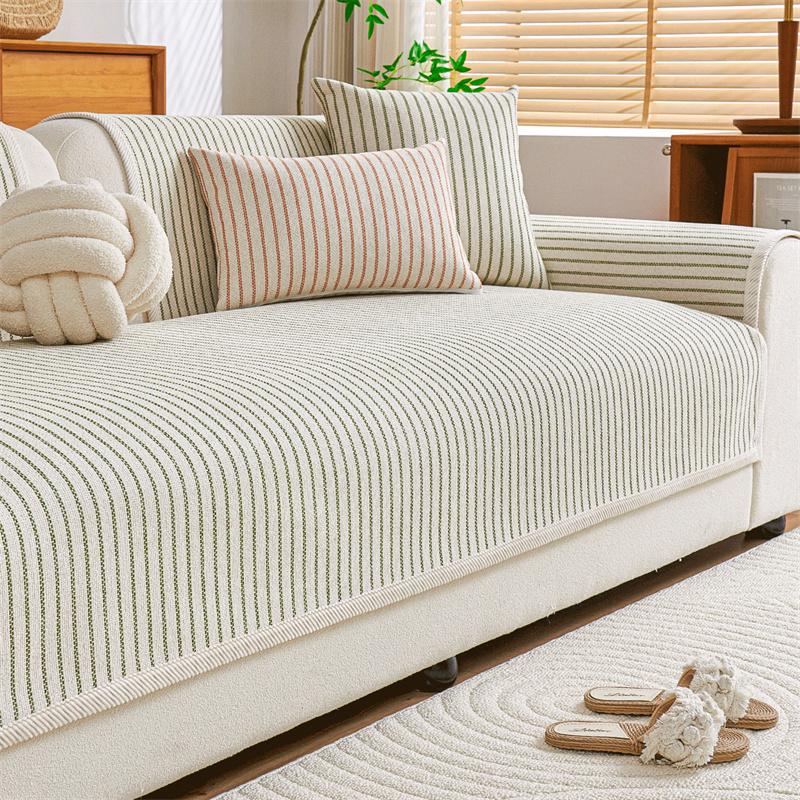 1PC Chenille White Strips Sofa Towel for Living Room Non Slip Sofa Cover Four Seasons Universal Couch Cushion Seat Pad