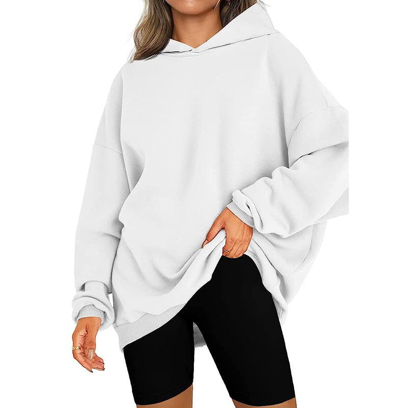 Women's Spring and Autumn Solid Color Sweatshirt Loose Hooded Plus-size Sweatshirt