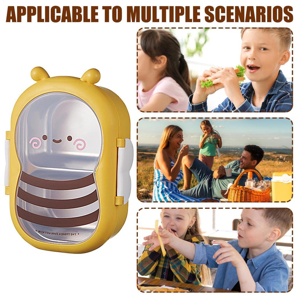 Stainless Steel Lunch Box Lunch Containers for Adults 2-Compartment Bee Shaped Snack Storage Box for Preschool Camping School