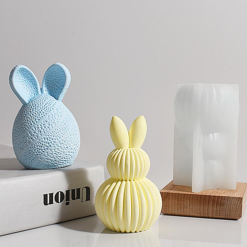 Striped Easter Egg Candle Silicone Mold DIY Rabbit Ear Egg Soap Paste Resin Candle Gypsum Decoration Mold Art Gift