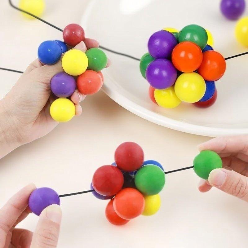 Elastic Beaded Squeeze Ball Fidget Toy Colorful Sensory Stress Anxiety Relief Hand Exercise Ball for Adults Kids