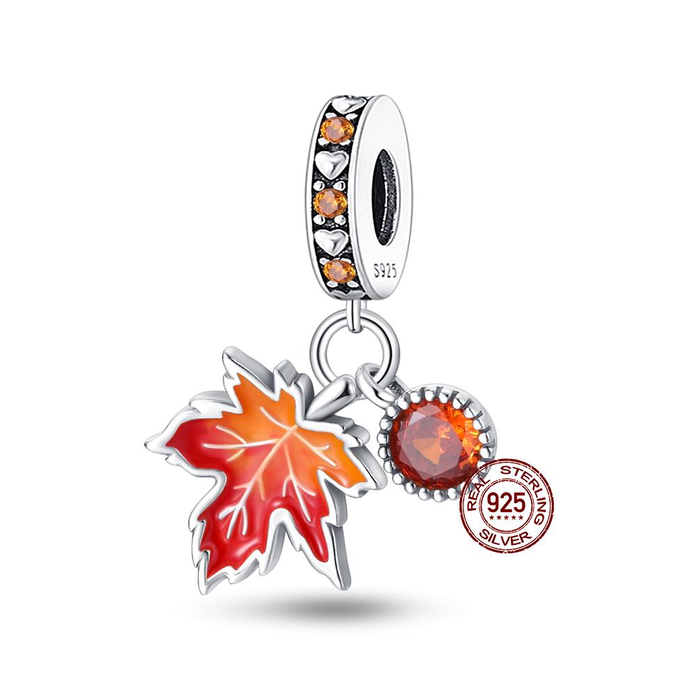 100% Real Copper Autumn Maple Squirrel Charms Fit Original Pan Bracelet For Women Birthday Fine Jewelry Gift