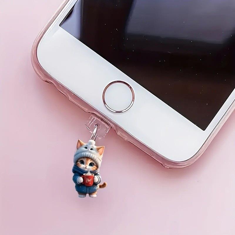 1 stk. For telefon grensesnitt støvplugg hengende dekorasjon 2D flat akryl engel fe katt telefon støvplugg dekorativt tilbehør