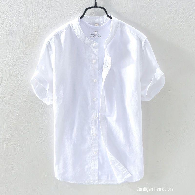 Men's Chinese Stand Collar Linen Shirt - Short-Sleeve, Loose Fit, Summer Casual Trend