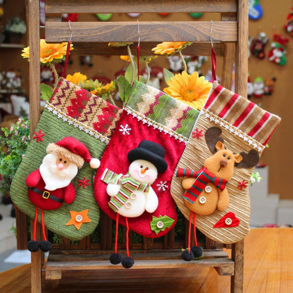 Christmas Stockings Set with Santa Snowman & Reindeer Designs Large Opening for Treats Soft Fabric 3 Pack Holiday Decor