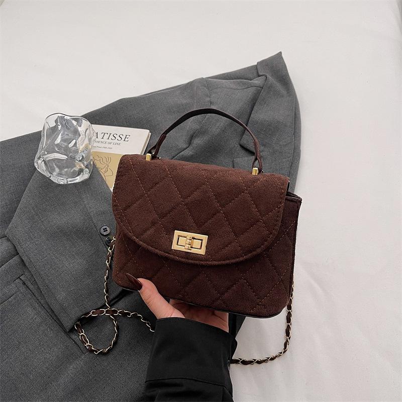 Diamond Grid Chain Crossbody Bag One Shoulder Purse Trendy Flip Top Clutch Women's Fashion Suede Leather Casual Shoulder Bag