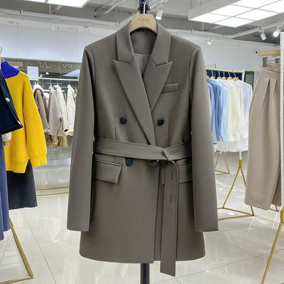 With Belt British Style Double Breasted Design Suit Coat Autumn Fashion Blazers and Jackets Ladies Office
