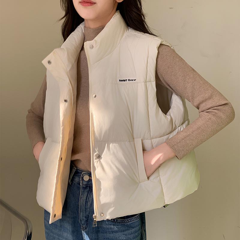 New Down Cotton Vest Female Cropped Thick Vest Short Collar Vest Coat in Autumn and Winter