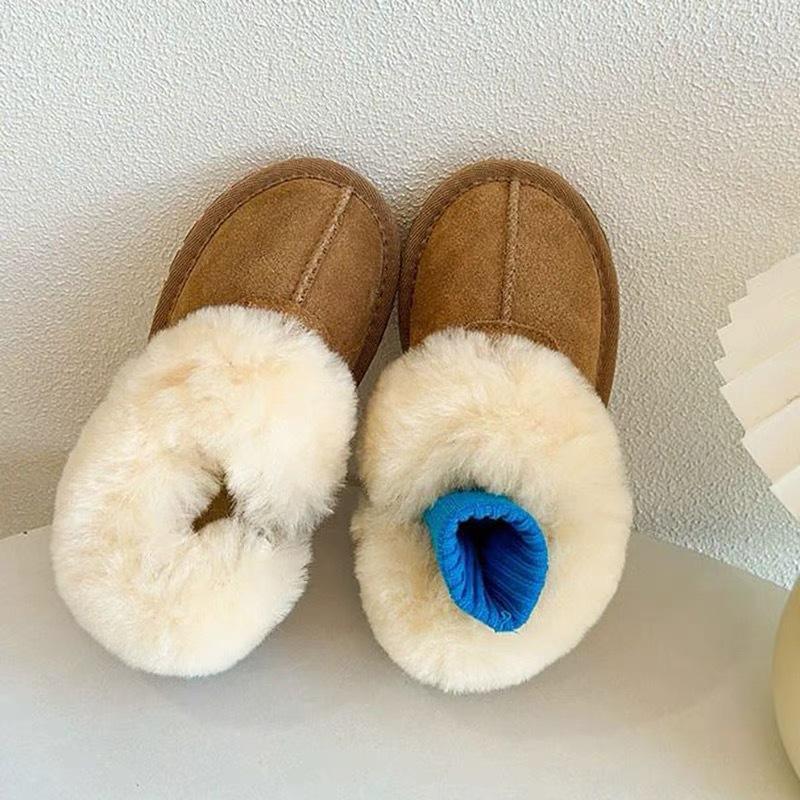 Children's Genuine Leather Snow Boots Lamb Wool Cotton Shoes Korean Style Plus Velvet Thickened Loafers